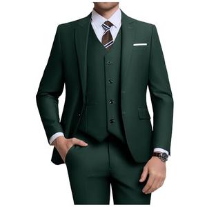 Men Suit Set Big and Tall Wedding Suit Business Suit Dark Green Prom Groomsmen Suits Tuxedos Blazer Vest Pants Men Suits, 4XL
