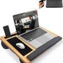 Lap Desk - Laptop Tray for Bed, Lapdesk with Cushion for Couch Sofa Fits up to 17.3 Laptop, Lap Table with Portable Handle,Self-Adhesive Mousepad with Foldable Metal Device Stand(Light Brown)