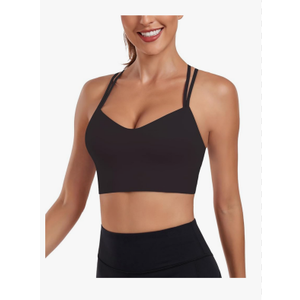 IBL Isoft Sports Bras for Women Molded Cup, Ribbed Strappy Criss Cross Back Light Support for Yoga Gym Workout, Size -Medium