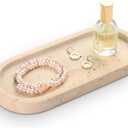 Bathroom Vanity Tray, Natural Marble Oval Tray 10 inch, Beige Travertine Vanity Tray for Soap Dispenser Modern Countertop Organizer for Kitchen Countertops, Home Decor