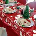 Christmas Tablecloths for Rectangle Table, 87x51'' Santa Claus Snowman Reindeer Snowflake Xmas Plastic Disposable Table Cover for Christmas Party Winter Events Decorations, Red, 12 Pack