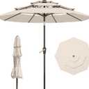 9FT 3 Tiers Patio Umbrella With Auto Tilt And Crank, Outdoor Table Market Umbrella with 8 Sturdy Ribs for Garden, Lawn, Deck, Backyard and Pool