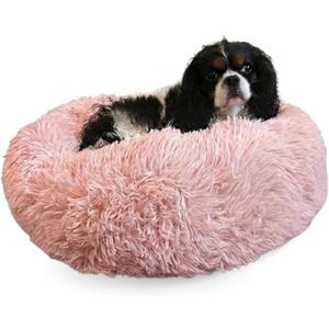 Active Pets Premium Small Donut Dog Bed, Fits Up to 45 lbs, Removable Cover & Washable Cushion, Plush Long Pile Faux Fur Fabric, Portable Pink Pet Bed Furniture for Puppies Adult Canines & Cats