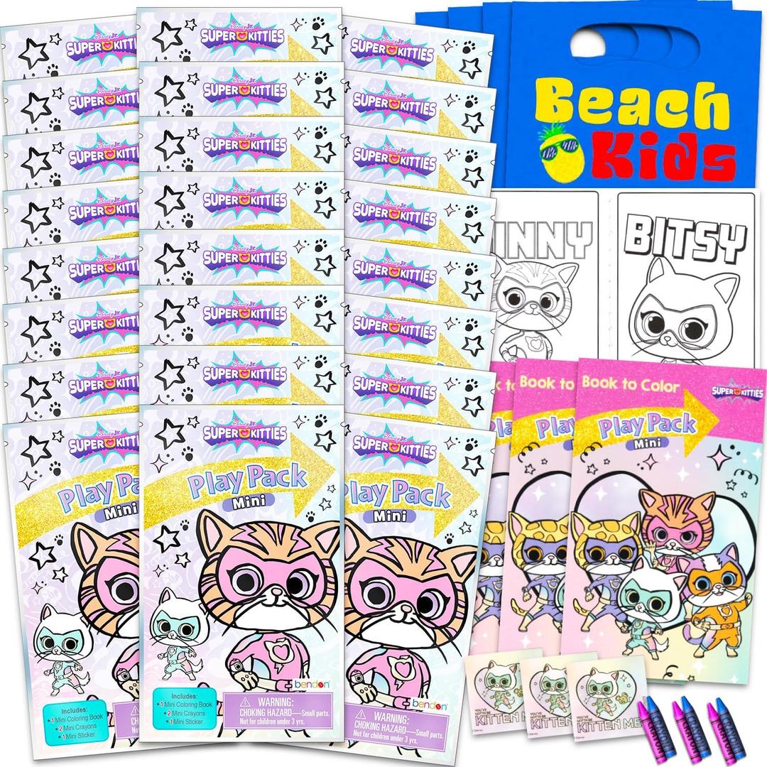 Disney SuperKitties Mini Birthday Party Favors Set - 24 Super Kitties Play Packs for Kids Bundle | Mini Coloring Books, Stickers, More for Goodie Bags Fillers Party Supplies