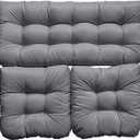 3 Piece Tufted Wicker Cushion Set, 1 Loveseat & 2 U-Shape Cushions, Outdoor Garden Patio Furniture Cushions for Wicker Loveseat Settee Bench (Color : Gray)