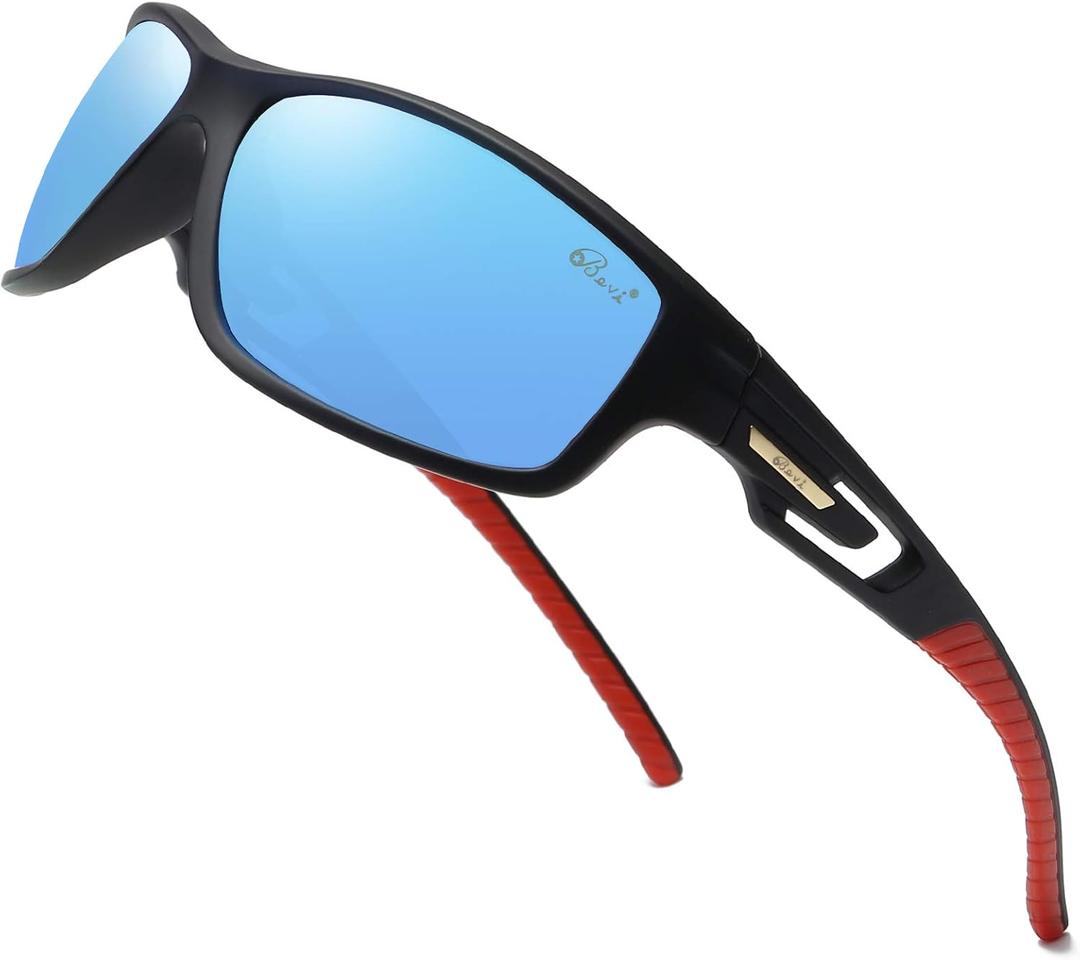 Bevi Polarized Sports Sunglasses Unisex TR90 Frame for Cycling Running Driving Fishing Golf Baseball Glasses (Blue)