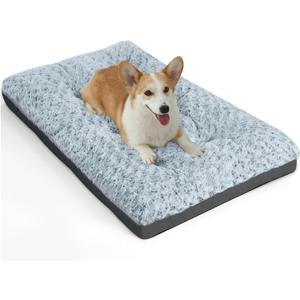 POCBLUE Deluxe Washable Dog Bed for Medium/Large Dogs Dog Crate Mat 29 Inch Comfy Fluffy Kennel Pad Anti-Slip for Dogs Up to 40 lbs, 29"x19", Grey