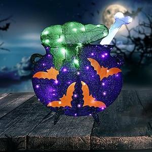 Halloween Decorations Outside Witches Cauldron - HOYECHI Outdoor Halloween Decor Lighted Cauldron 2.5FT, Light Up 3D Witch Cauldron with 60 LED Lights, for Front Yard Porch Gardens Lawns Party