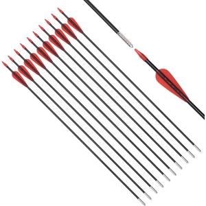 Fiberglass Arrows Archery 24 26 28 30 Inch Target Shooting Practice Safetyglass with Red Spots Vanes for Recurve Bows Suitable for Youth Children Woman Beginner 6/12 PCS