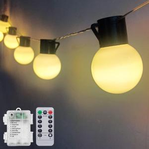 Globe String Lights Battery Powered 7Ft 10 LED Edison Shatterproof G50 Light String with Remote Timer, Indoor String Lights Outside Waterproof Hanging Lights for Garden Porch Patio Camping Party Decor