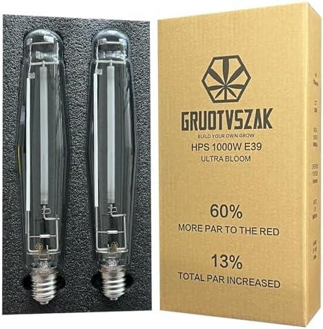 GRUOTVSZAK HPS 1000 Watt Grow Light Bulb E39 60% Increases on RED Spectrum 1950μmol 136000lm Ultra Bloom Flowering High Pressure Sodium 2-Pack