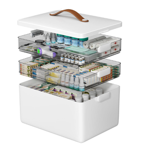 CTIME Medicine Organizer - Portable Medicine Cabinet with Leather Handle, Empty First Aid Kit for Home