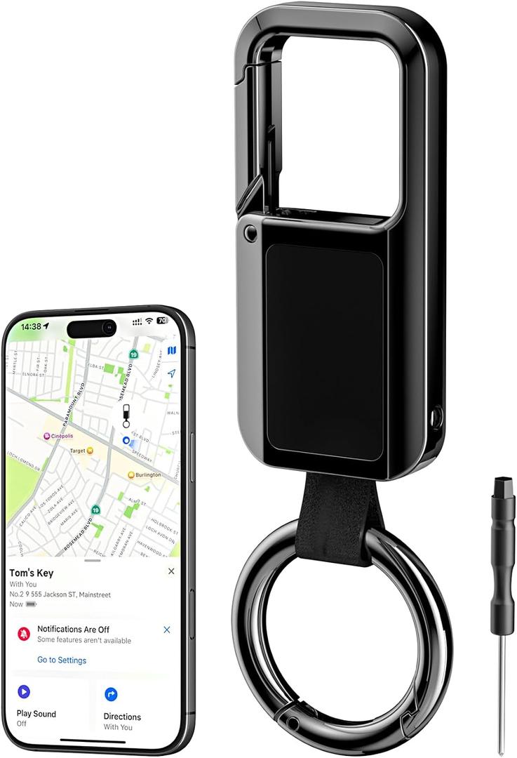 Anit Lost Key Chain, Key Finder Works with Apple Find My, Zinc Alloy Waterproof IP67 120dB Loud Key Tracker with Locator Sound, Heavy Duty Key Ring for Men, Replaceable Battery, Black