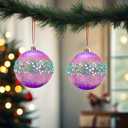 6 PCS Christmas Balls Ornaments, 3.15-Inch Hanging Balls, Plastic Decorative Hanging Ornaments Purple and Turquoise Glitter, Baubles Set for Xmas Tree Party Decoration