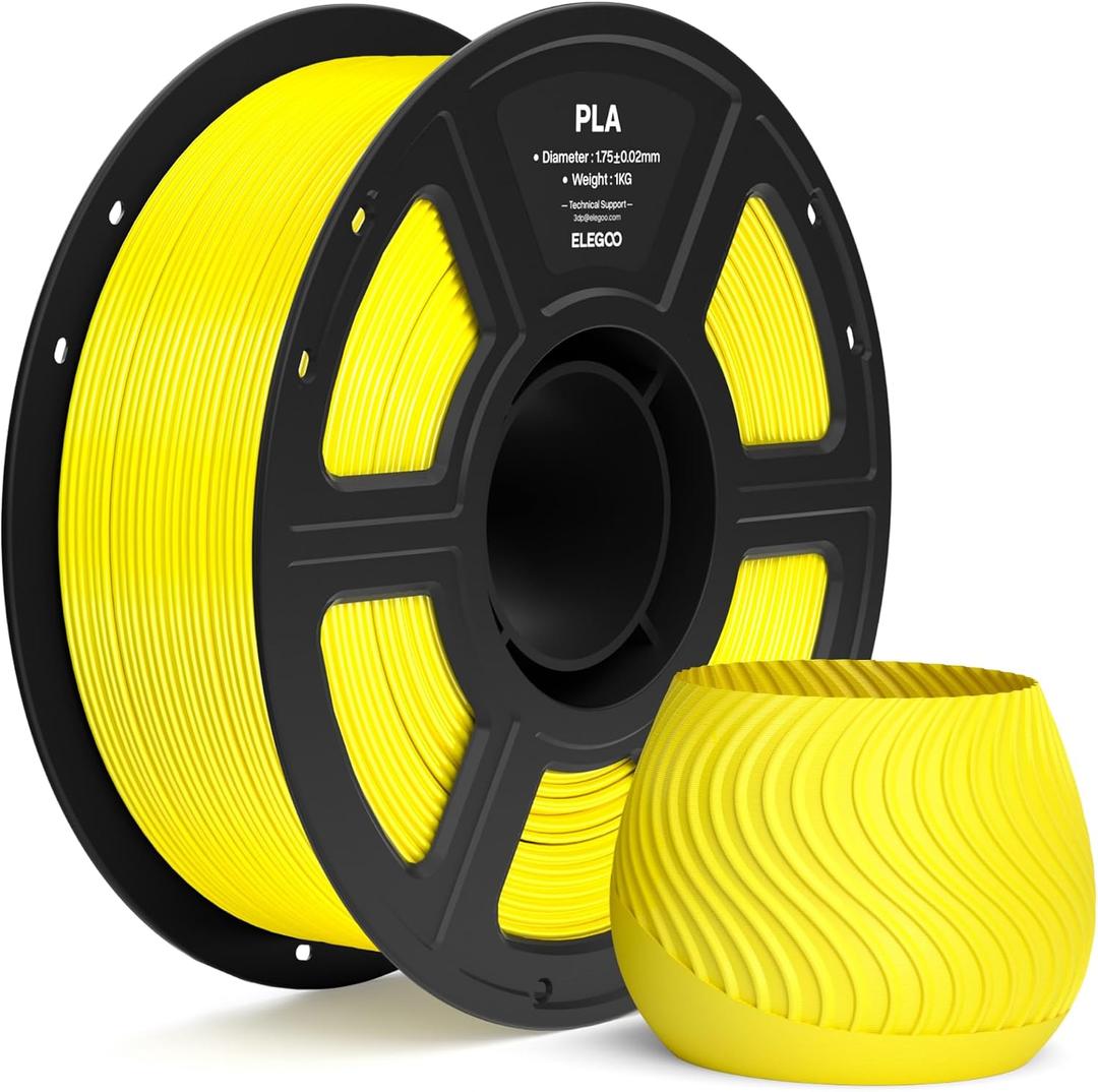 ELEGOO PLA Filament 1.75mm Yellow 1KG, 3D Printer Filament Dimensional Accuracy +/- 0.02mm, 1kg Spool(2.2lbs) Fit Most FDM 3D Printers
