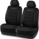 Skechers Memory Foam Car Seat Covers,Thick Cool Touch Fabric Seat Covers Front Seat Covers Airbag Compatible,Automotive Comfort Protection for Most Cars,Vans,Trucks,SUV,Black