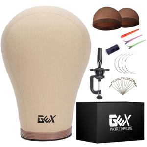 GEX 20"-24" Cork Canvas Block Head Mannequin Head Wig Display Styling Head With Mount Hole (Light Brown, 20.5")