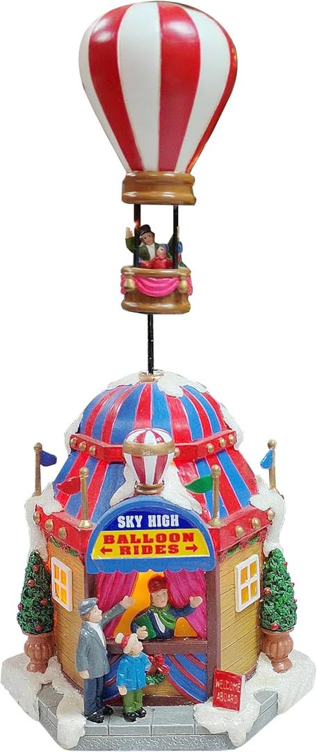 MOMENTS IN TIME Christmas Village Sky High Hot Air Balloon Rides 12.2H Animated Lighted Musical Scene Battery Operated Polyresin Holiday Dcor Festive Tabletop Collectible Gift