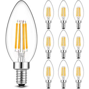 BRIMAX B11 E12 LED Candelabra Bulbs 60W Equivalent, 6W Dimmable LED Candle Light Bulbs, 2700K Warm White, LED Filament Clear Glass Light Bulbs for Chandelier Celling Fans and Fixtures,Pack of 10