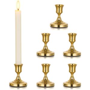 Gold Taper Candle Holder Vintage: Small Candlestick Holders Metal Candle Sticks Holder Decor Antique Decoration for Dinning Table Mantel Wedding Centerpieces Christmas Party Set of 6