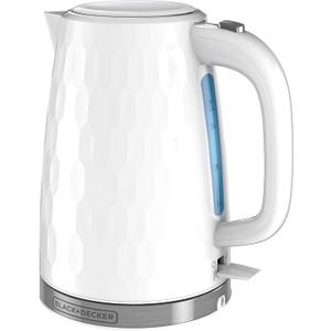 BLACK+DECKER 1.7L Cordless Electric Kettle, KE1560W, Premium Texture, Water Window, Rapid Boil, Auto Shutoff, White