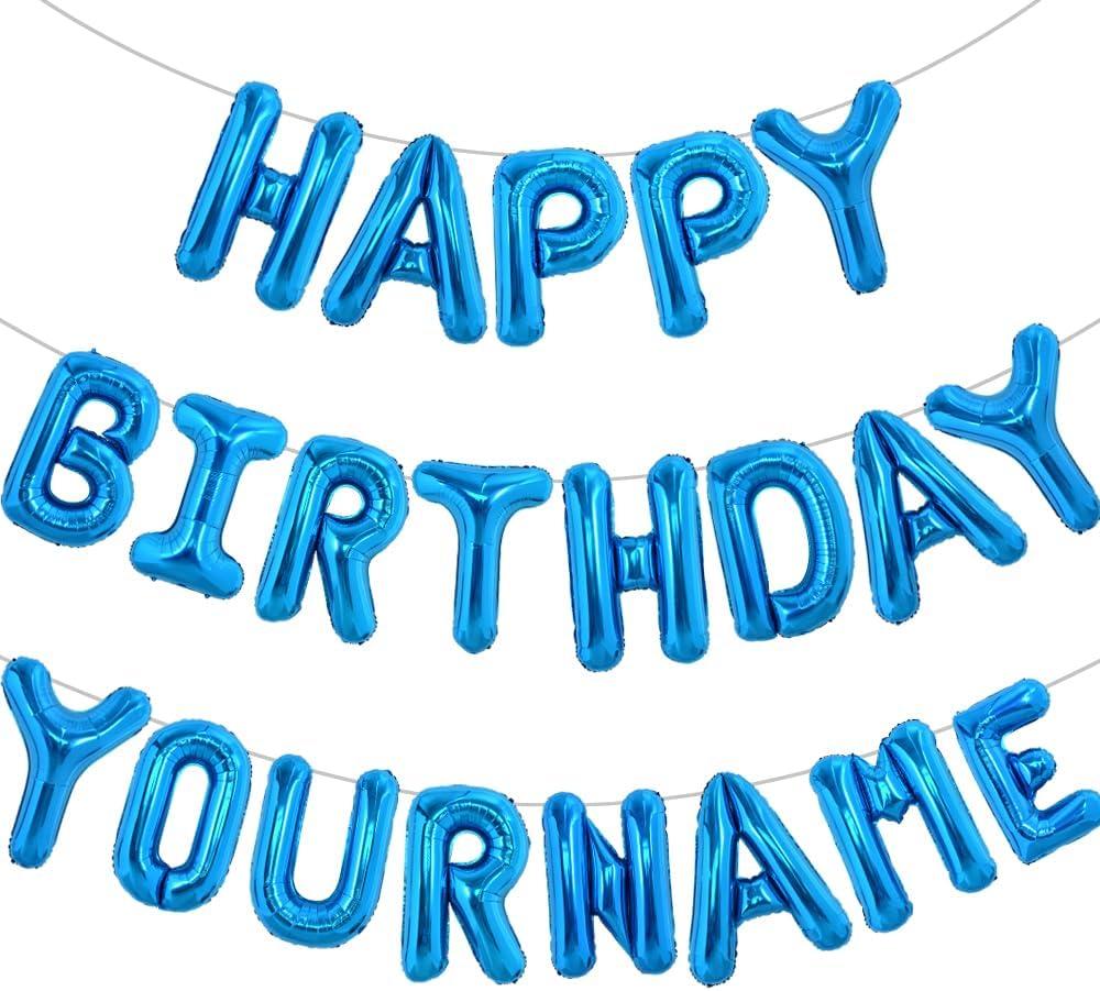 TONIFUL 65 Pcs 16 Inch Blue Happy Birthday Balloons and 2 Sets A-Z Foil Letters Balloons DIY Personalized Phrase Banner for Birthday Celebration Halloween Thanksgiving Christmas Party Decorations