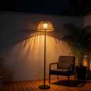 Solar Floor Lamp, 46" Outdoor Floor Lamp Waterproof, Warm Yellow Lights Dusk to Dawn 8-10Hr, Easy InstallHand Woven Faux Rattan Lampshade Design, Indoor Type-C port Rechargeable - Patio, Garden, Porch