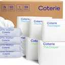 Coterie Baby Wipes + Diapers Kit, Size 1 (99 Count) & Size Newborn Diapers (93 Count), 8 Pack (448) Baby Wipes with 99% Water, Plant Based Materials, Hypoallergenic for Sensitive Skin