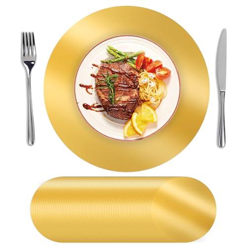SHACOS Round Paper Gold Placemats, 13" Disposable Place Mats for Dining Table, Charger Plates Table Mat for Christmas Dinner Party Wedding Birthday Banquet Table Setting Decor, 50Pcs Shiny Gold