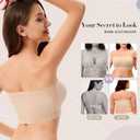 Strapless Bra for Women No Slip Silicone Grip Bandeau Bra with Fixed Pads Convertible Tube Top Bra with Fabric & Clear Straps, M