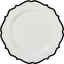 PLASTICPRO 64 Pack Elegant Disposable Plastic Plates Combo Set Includes 32 Dinner Plates and 32 Salad Plates Heavy Duty Fancy Party Plates White & Black Contemporary Design