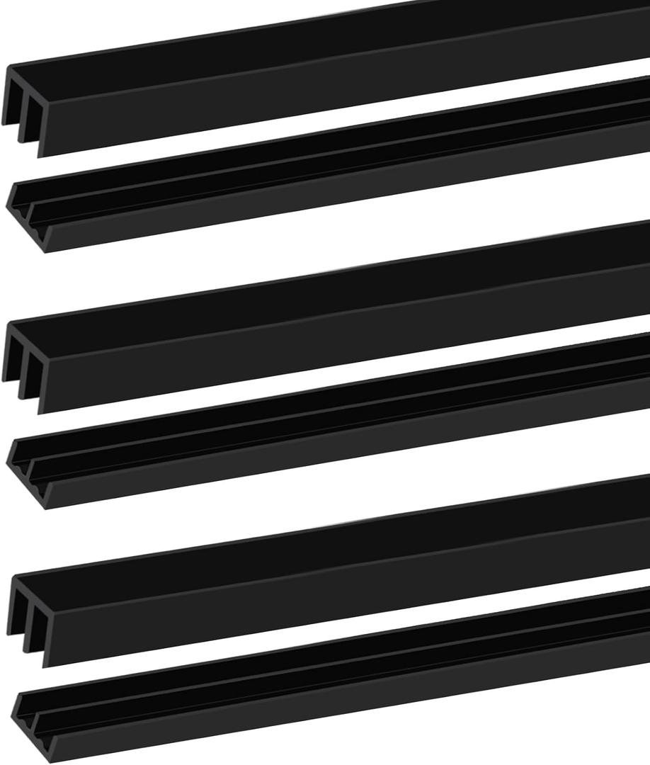 Sliding Door Track, Fit 1/4" Thick Panels, U Channel Rubber for Sliding Cabinet/Closet Door Track, Black, 4Feet*3Set, Fit 1/4" Thick Panels/Glass