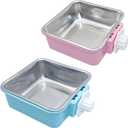 kathson Crate Dog Bowl, Removable Stainless Steel Hanging Pet Kennel Cage Bowl Food & Water Feeder Coop Cup for Puppy, Cat, Rabbit,Guinea Pigs 2pcs Large Square(Blue,Pink)