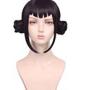 ColorGround Short Black Purple Cosplay Wig with 2 Buns for Women Halloween Party Costume