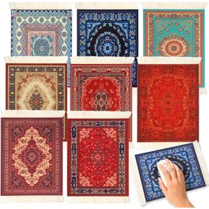 Kanayu 8 Pcs Persian Style Carpet Rug Mouse Pad Vintage Oriental Floral Mouse Pad Woven Rug Graduation Gift with Non Slip Rubber Base for Computer Laptop Desktop Table Decor(Floral)