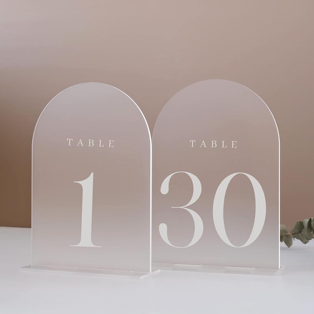 JINMURY Frosted Arch Table Numbers for Wedding, 30 Pack 5"x7" Frosted Arch Acrylic Signs with Stand Acrylic Table Numbers 1-30, Perfect for Wedding Reception
