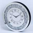 Silver Mirror Clock Crystal Sparkle Twinkle Bling Crush Diamond Mirrored Large Wall Clock for Wall Decoration Silver Glass Mirror Home Dcor. AA Battery is not Included. (14 inches-Round)
