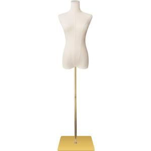 Female Mannequin Torso Women Dress Forms for Sewing Manicanequin Body High Stability Gold Metal Stand for Clothing Dress Jewelry Display Adjustable Height 50”-70” Thin Body, Beige body, Gold base