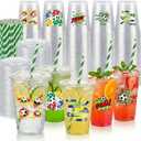 100 Sets Soccer Party Decorations Cups, 16OZ Disposable Plastic Drinking Cups with Lids and Straws for Sports Themed Tailgate Events Game Day Football Soccer Birthday Decor Supplies Favors 5Styles