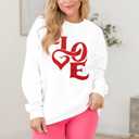 Valentines Sweatshirt for Women Glitter Love Graphic Shirts Casual Valentines Long Sleeve Pullover Tops (White, XL)