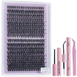 Unaone 320PCS Lash Extension Kit Natural Lash Clusters 30D+40D 9-16mm Wispy Individual Eyelash Clusters with Lash Glue, Bond & Seal, Tweezers for Beginners, Pack of 2