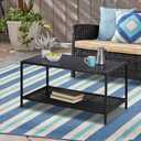 2-Tier All Weather Rattan Wicker Outdoor Coffee Side Table with Glass Top, 36" x 20" x 18.5"