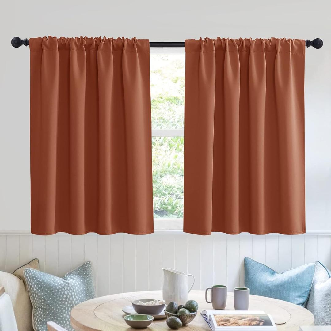 RYB HOME Short Blackout Curtains for Small Window, Sunmmer Heat Light Blocking Privacy Protection Curtains for Sunroom Laundry Room Stair Window, Width 52 by Length 36, Burnt Orange, Set of 2