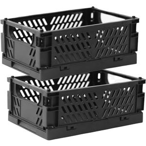 Tixill 2-Pack Mini Foldable Plastic Storage Box Mini Plastic Baskets for Organizing and Storage for Home Kitchen Bedroom Bathroom Office. (Black, 5.9x3.8x2.2)