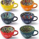 Bohe Ceramic Coffee Mugs Set of 6,Multicolor Floral Pattern tea cup, mug set 5.9 in, 15 oz large Coffee cups Ceramic with Handle, Porcelain ceramic Cups Set for Cappuccino and Latte