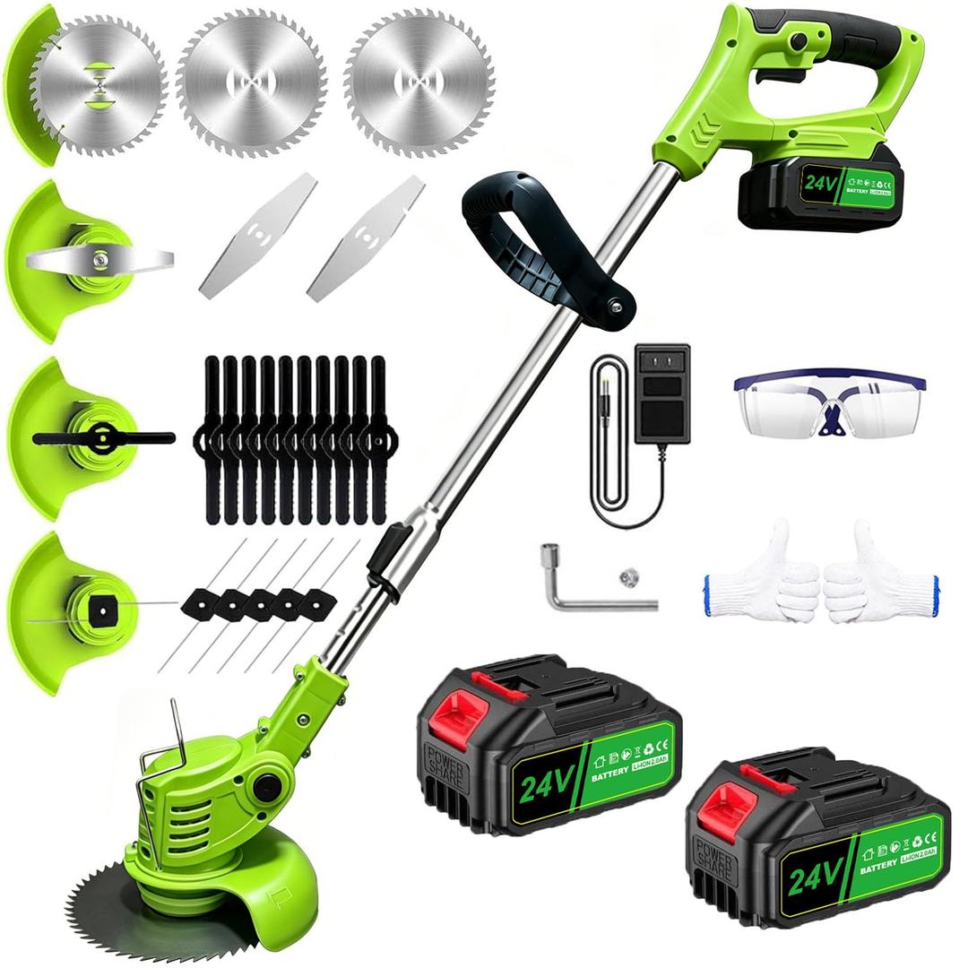 Electric Weed Wacker - Cordless Weed Electric Eater, 4IN1 Brush Cutter with 2 x 24V 4.0Ah Batteries & Charger, Battery Powered Grass Trimmer with Adjustable Shaft & Head for Yard and Lawn Care