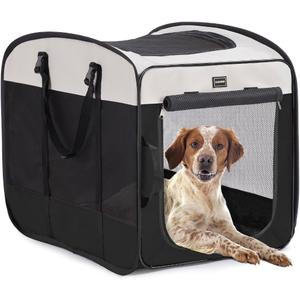 DONORO Dog Kennels and Crates for Medium Dogs, Portable Pop Up Indoor Pet Cage with Sturdy Wire Frame, Collapsible Travel Crate Soft Sided Cat Bag Escape Proof (Black, 36.0" L x 23.0" W x 28.0" H)