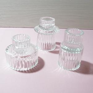 Ni-JASW Clear Ribbed Glass Taper Candle Holders, Candlestick Tea Votive Candle Holders for Table Centerpiece Wedding Decor, Set of 3