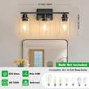 Unicozin 3 Light Bathroom Light Fixtures, Modern Vanity Lights Over Mirror, Black Wall Lamp with Clear Glass for Living Room Cabinet Bedroom Porch