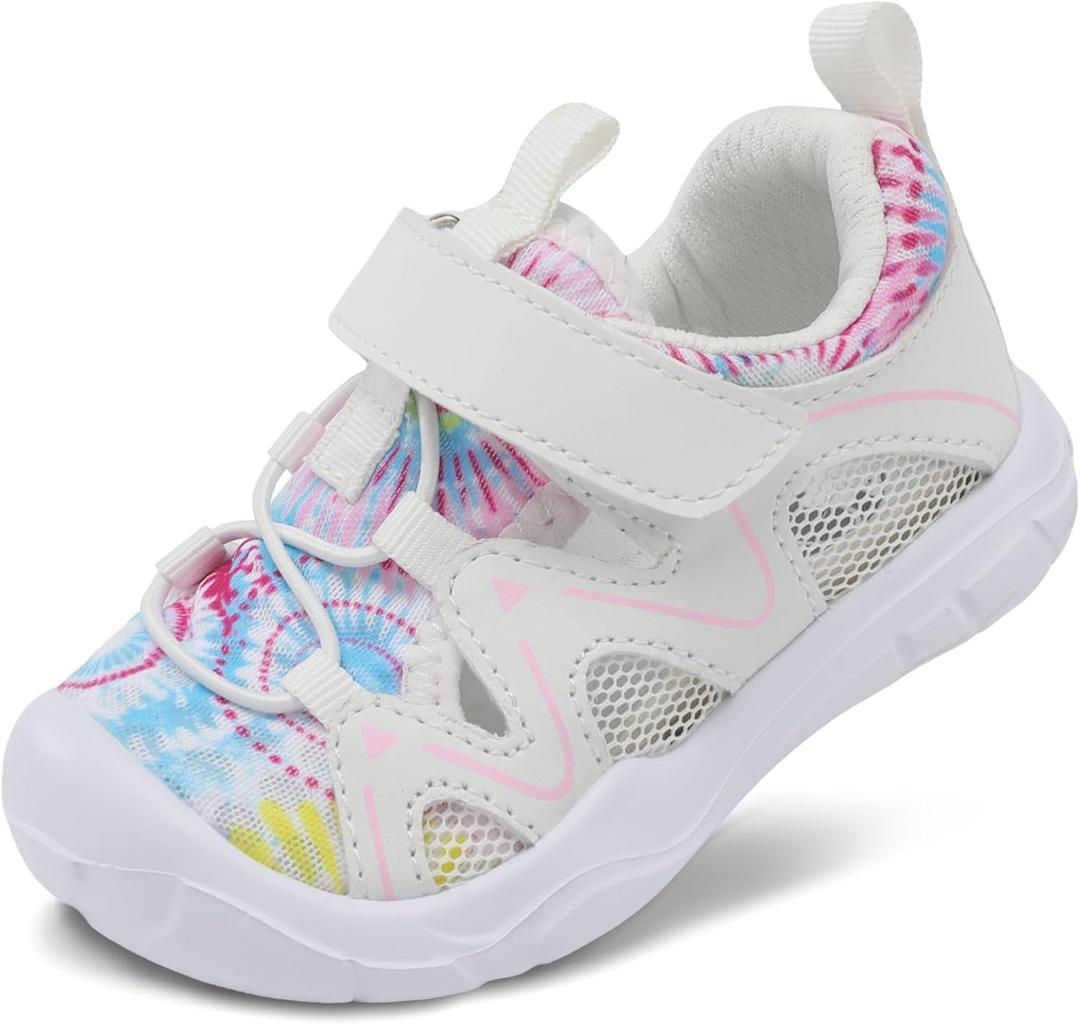 FEETCITY Wide Toddler Shoes Kids Slip on Sneakers Boys Girls Toddler Walking Shoes Breathable Athletic Shoes Running Sneakers, Whiteflower, Size: 4.5